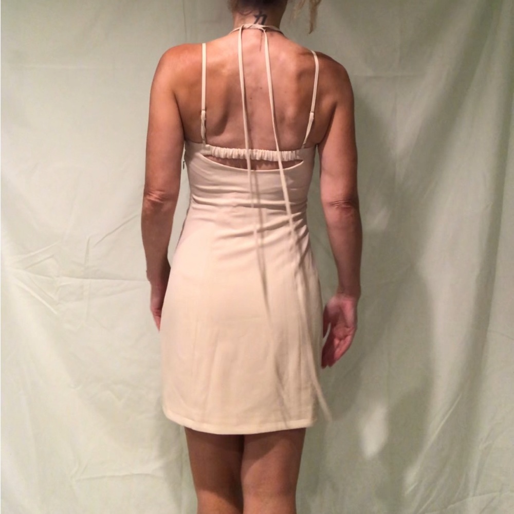 Jonathan Simkhai: Cream Ribbed Ruched Mini Dress - Picture 5 of 6